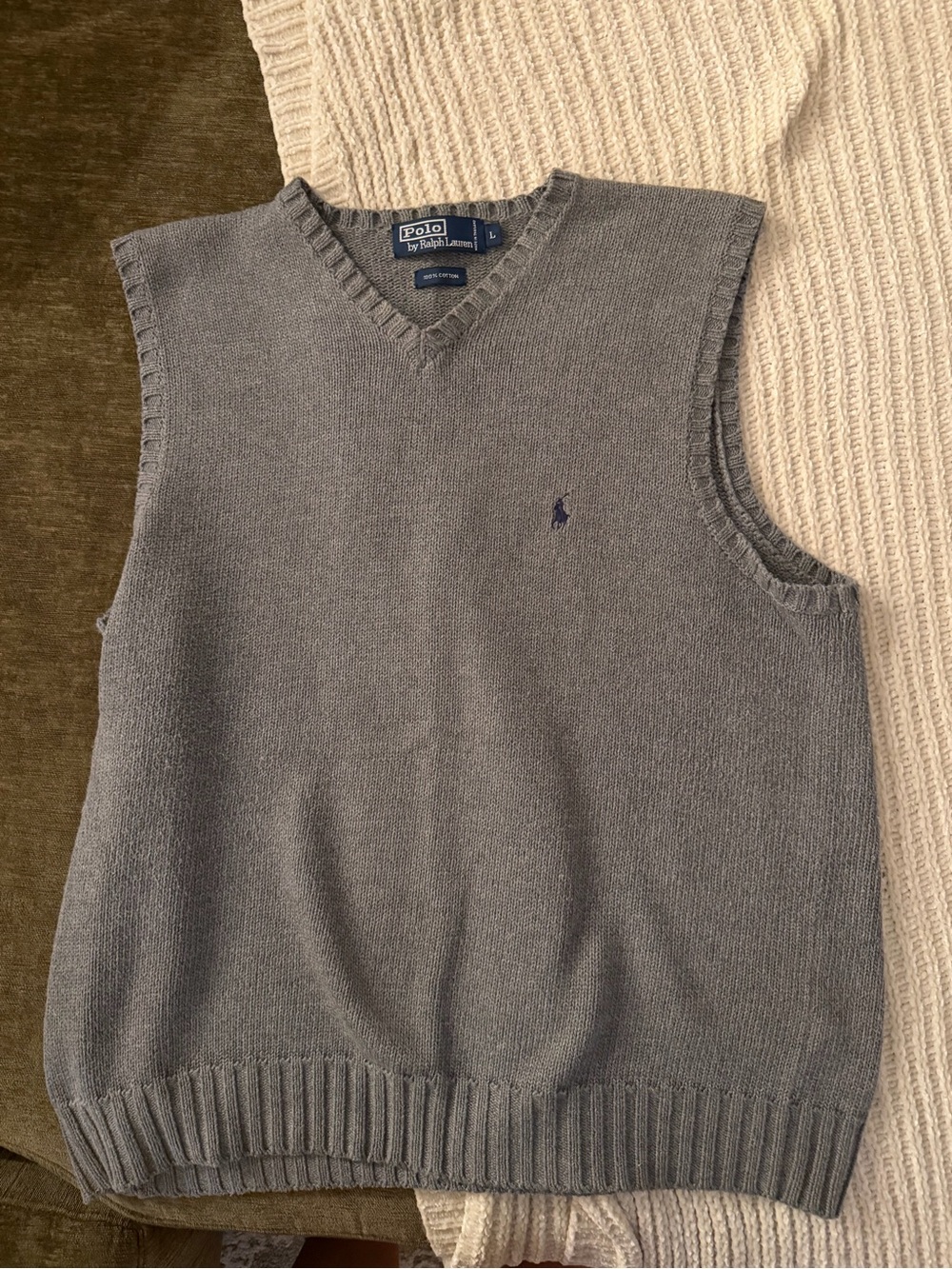 Polo by Ralph Lauren Gray V-Neck Knit Sweater Vest with Navy Pony